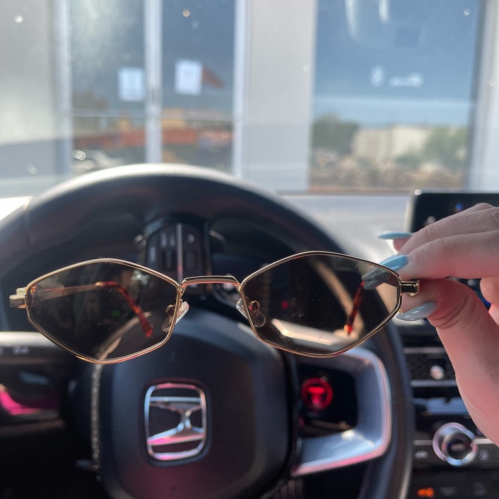 MIU MIU Gold Framed Geometric Sunglasses with Brown Lenses